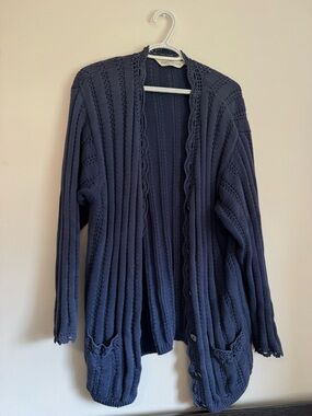 Vintage Navy Cable Knit Cardigan Sweater